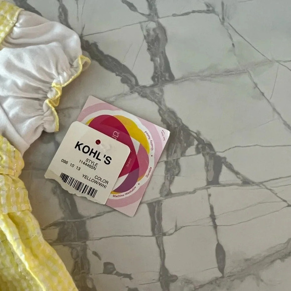 Youngland Baby Yellow Gingham Dress w Flowers & Ruffle Details Baby Girl 12M - Picture 3 of 6